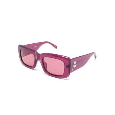 Attico Dark Pink Logo Rectangular Sunglasses