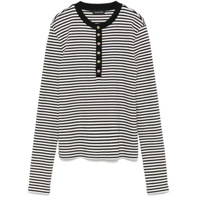 Anine Bing Alessia Long Sleeve Tee In Cream And Black Stripe