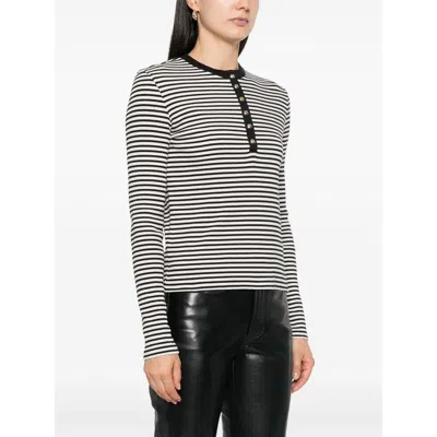 Anine Bing Alessia Long Sleeve Tee In Cream And Black Stripe