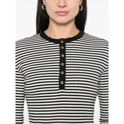 Anine Bing Alessia Long Sleeve Tee In Cream And Black Stripe