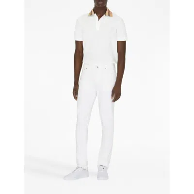 Burberry Check-collar White Polo Shirt With Three-button Placket