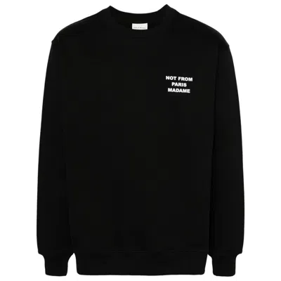 Drôle De Monsieur Black Sweatshirt With Bold Slogan And Elastic Hems In Black