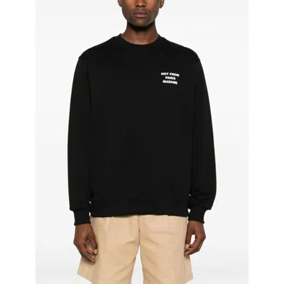 Drôle De Monsieur Black Sweatshirt With Bold Slogan And Elastic Hems In Black
