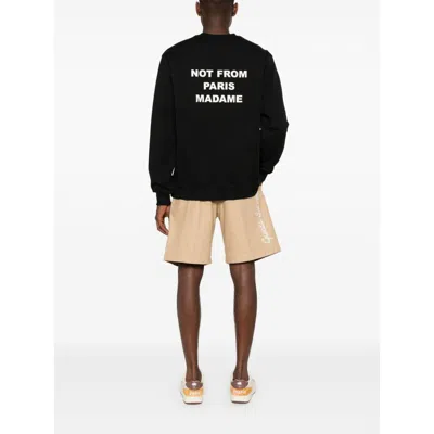 Drôle De Monsieur Black Sweatshirt With Bold Slogan And Elastic Hems In Black