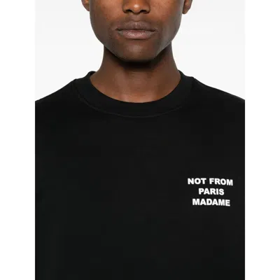 Drôle De Monsieur Black Sweatshirt With Bold Slogan And Elastic Hems In Black