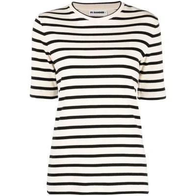 Jil Sander Black And White Knitted Striped T-shirt In Cotton Woman