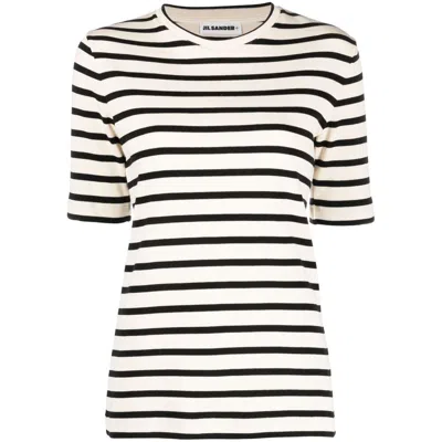 Jil Sander Black And White Knitted Striped T-shirt In Cotton Woman