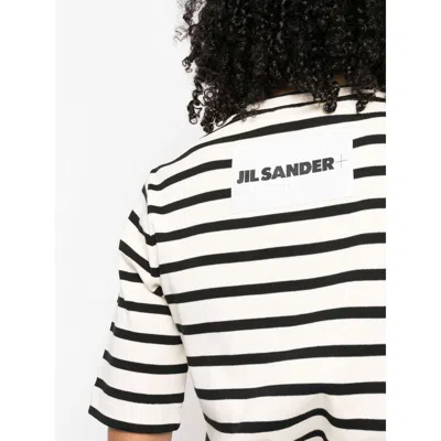 Jil Sander Black And White Knitted Striped T-shirt In Cotton Woman