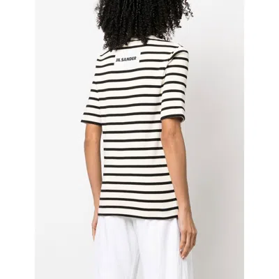 Jil Sander Black And White Knitted Striped T-shirt In Cotton Woman