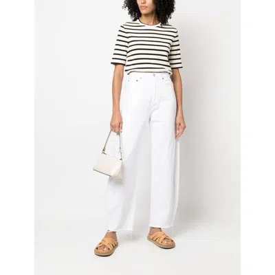 Jil Sander Black And White Knitted Striped T-shirt In Cotton Woman