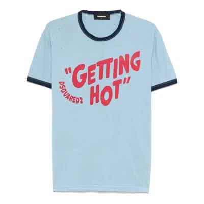 Dsquared2 T-shirt In Cotone Azzurro Pastello Uomo