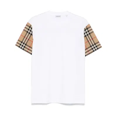 Burberry White T-shirt With Vintage Check Motif On The Sleeves In Cotton Woman
