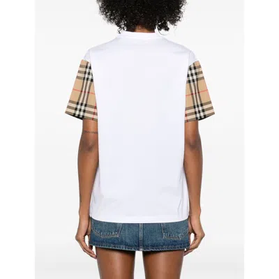 Burberry White T-shirt With Vintage Check Motif On The Sleeves In Cotton Woman