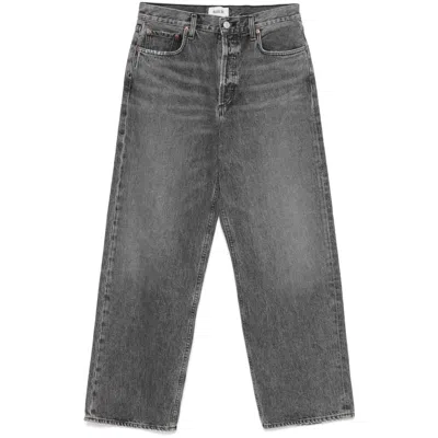 Agolde Grey Jeans With Low Waist And Wide Leg In Denim Woman