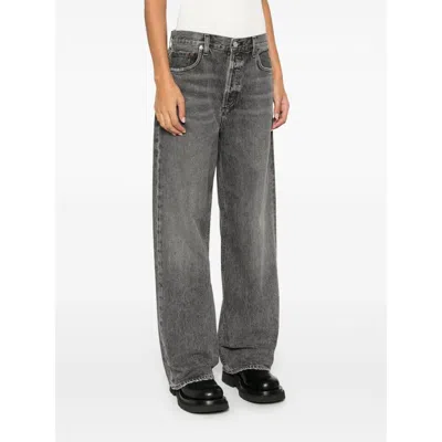 Agolde Grey Jeans With Low Waist And Wide Leg In Denim Woman