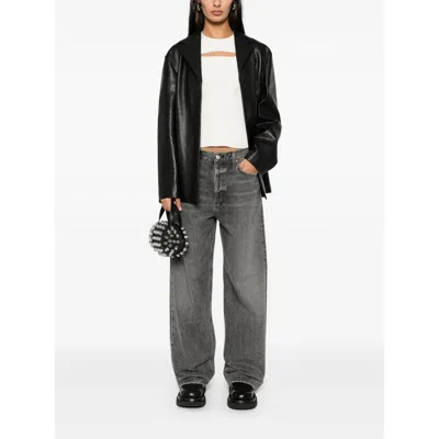 Agolde Grey Jeans With Low Waist And Wide Leg In Denim Woman