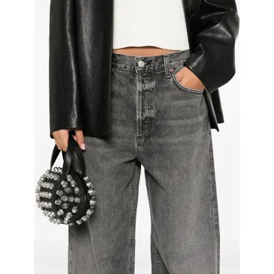 Agolde Grey Jeans With Low Waist And Wide Leg In Denim Woman