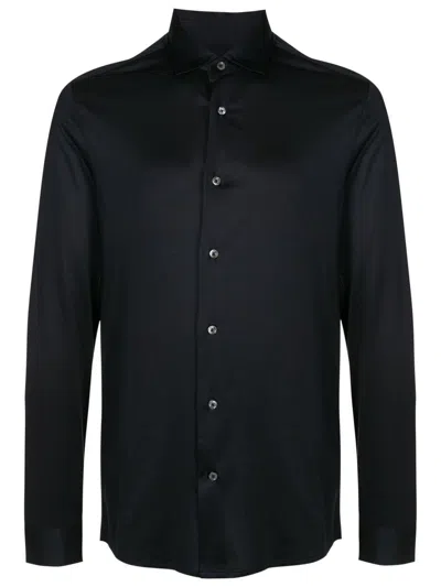 Emporio Armani Cotton Poplin Shirt With Buttoned Cuffs And Curved Hem