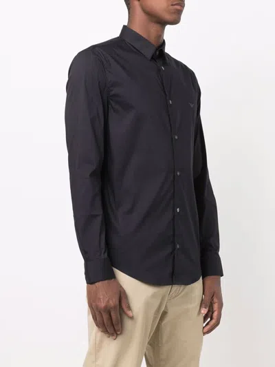 Emporio Armani Cotton Shirt With Button-down Collar And Curved Hem