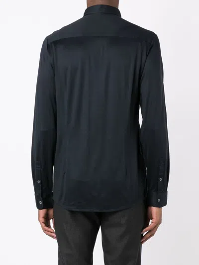 Emporio Armani Cotton Poplin Shirt With Buttoned Cuffs And Curved Hem