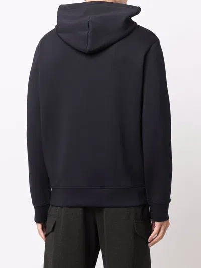 Emporio Armani Ribbed Navy Cotton Hoodie With Drawstring