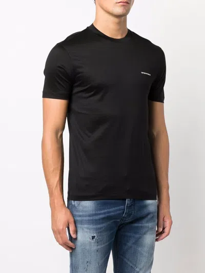 Emporio Armani Black T-shirt With Logo Lettering On The Front In Cotton And Lyocell Blend Man