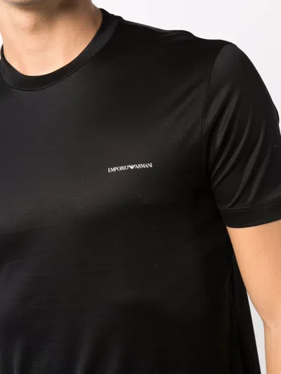 Emporio Armani Black T-shirt With Logo Lettering On The Front In Cotton And Lyocell Blend Man