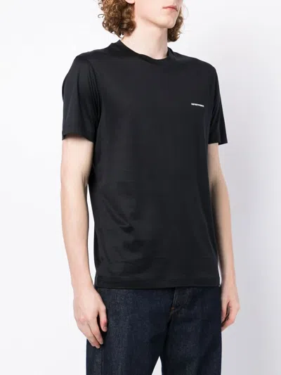 Emporio Armani Black T-shirt With Logo Lettering On The Front In Cotton And Lyocell Blend Man