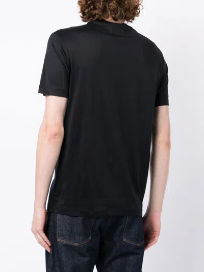 Emporio Armani Black T-shirt With Logo Lettering On The Front In Cotton And Lyocell Blend Man