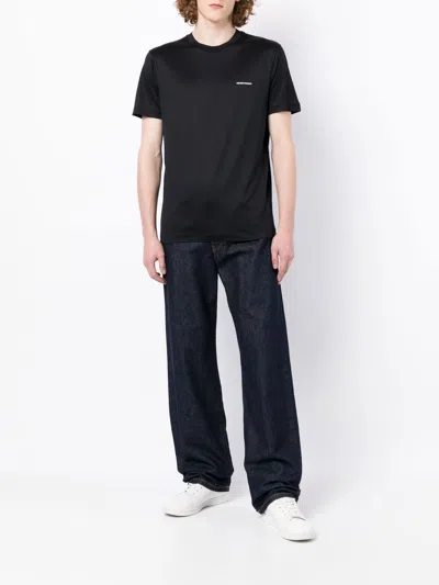 Emporio Armani Black T-shirt With Logo Lettering On The Front In Cotton And Lyocell Blend Man