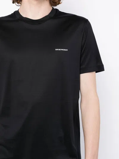 Emporio Armani Black T-shirt With Logo Lettering On The Front In Cotton And Lyocell Blend Man