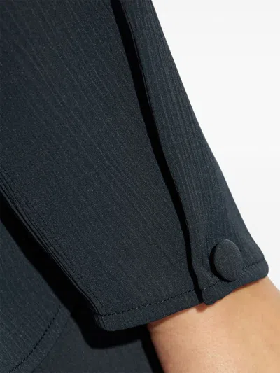 Emporio Armani Band Collar Textured Shirt With Button Detail In Blue