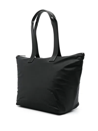 Emporio Armani Modern Black Polyamide Set Shopper With Leather Handles In Black