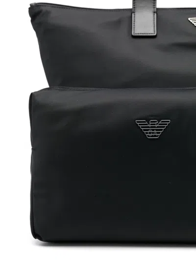 Emporio Armani Modern Black Polyamide Set Shopper With Leather Handles In Black