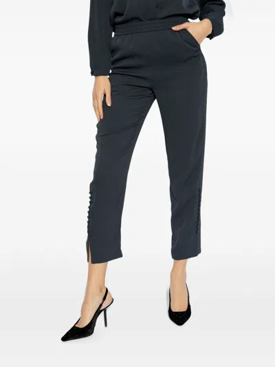 Emporio Armani Fitted Trousers With Button Accents And Slits In Blue