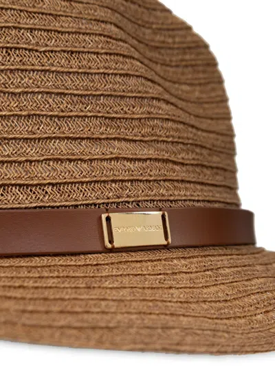 Emporio Armani Straw Fedora Hat Leather Band
