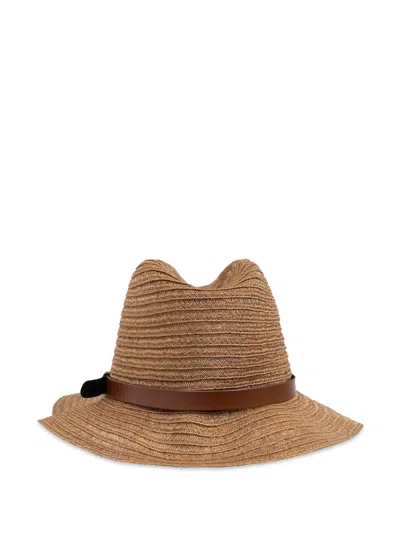 Emporio Armani Straw Fedora Hat Leather Band
