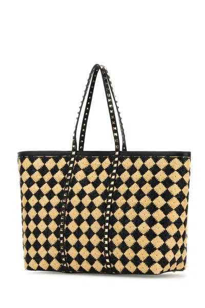 Valentino Women's Embroidered Raffia Rockstud Shopping Bag