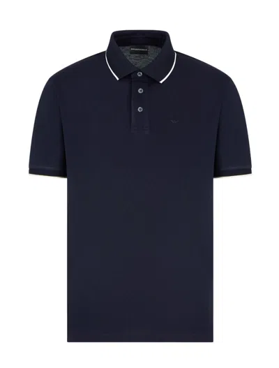 Emporio Armani Blue Stretch Piquet Polo