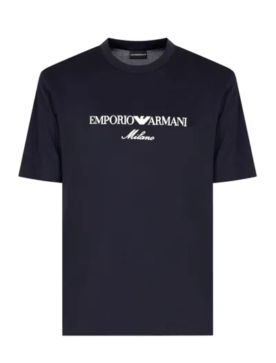 Emporio Armani Embroidered Logo T-shirt In Black