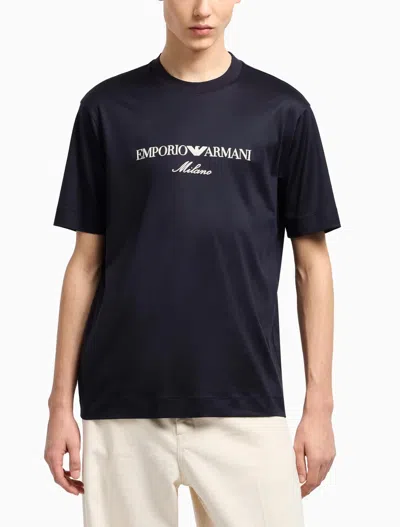 Emporio Armani Embroidered Logo T-shirt In Black
