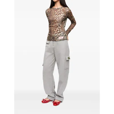 Ganni Leopard Pattern Printed Mesh Long Top