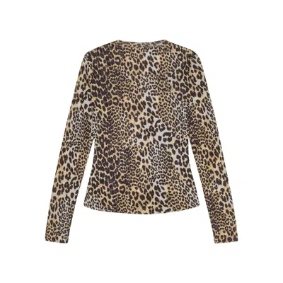 Ganni Leopard Pattern Printed Mesh Long Top
