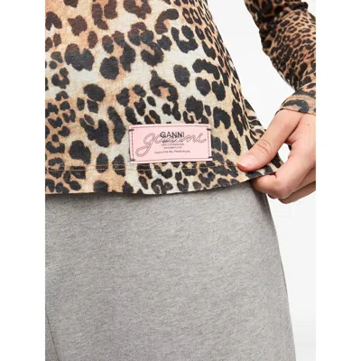 Ganni Leopard Pattern Printed Mesh Long Top