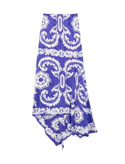 Etro Asymmetric Printed Satin Maxi Skirt
