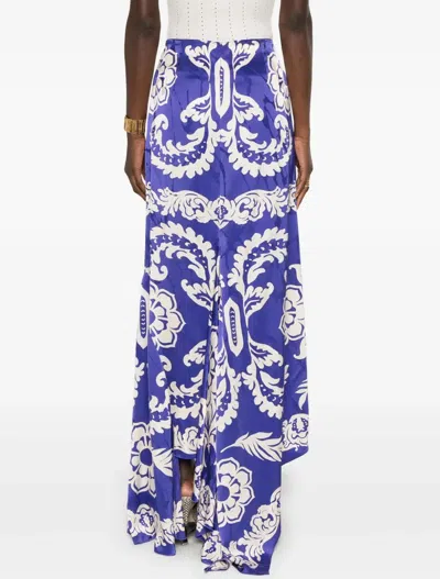 Etro Asymmetric Printed Satin Maxi Skirt