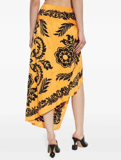 Etro Orange Skirt With Asymmetric Design And All-over Stencil Floral Print In Viscose Woman