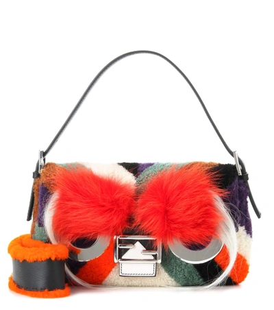 Fendi Baguette Shearling Shoulder Bag In Multicoloured Chevron | ModeSens