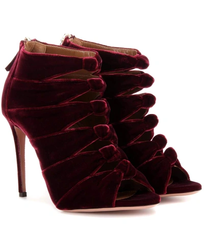 Shop Aquazzura Nasiba 105 Velvet Sandals In Ruly Red