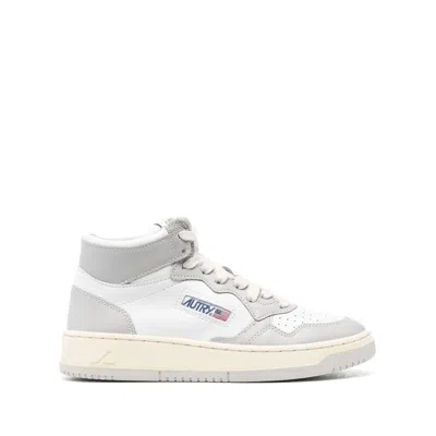 Autry Leather Mid-top Sneakers Contrast Sole In Gray